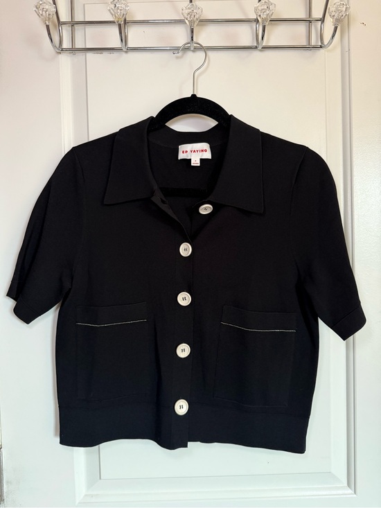 EP YAYING Jackets & Blazers - EP YAYING Chic Minimalist Black Short-Sleeve Button Cardigan
